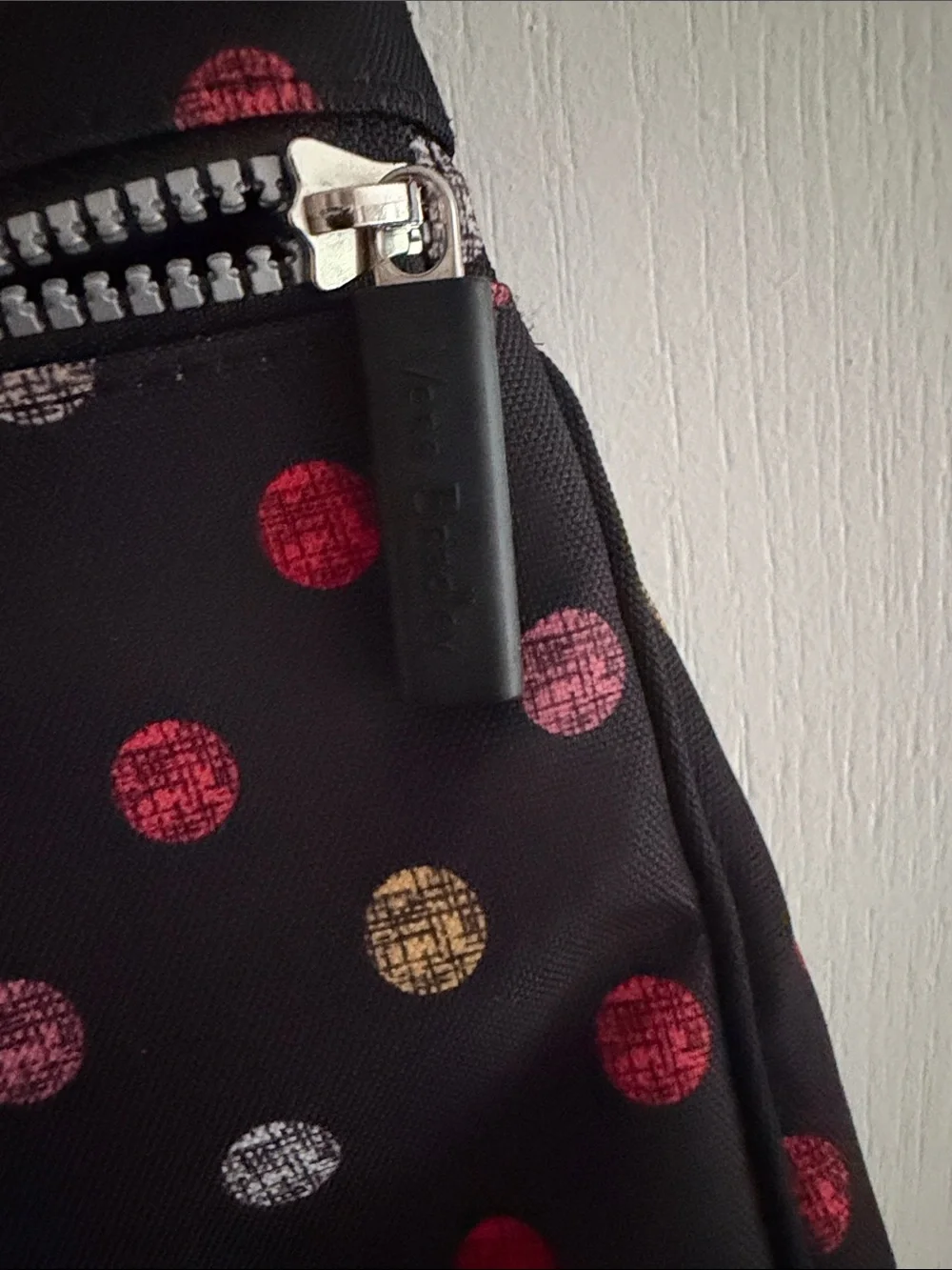Vera Bradley Black Crossbody with Red, Gold, and Gray Polka Dots - Picture 2 of 12